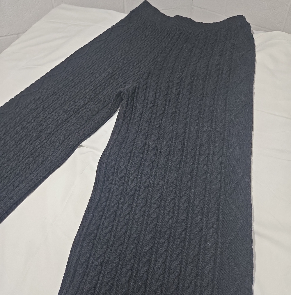 Callahan Knitwear Cable Knit Wide Leg Black Pants Large Cabincore Leisurewear - Picture 7 of 11